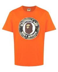 T-shirt à col rond imprimé orange A Bathing Ape