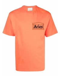 T-shirt à col rond imprimé orange Aries