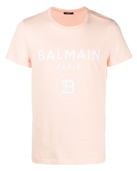 T-shirt à col rond imprimé orange Balmain