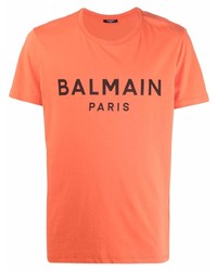 T-shirt à col rond imprimé orange Balmain