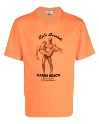 T-shirt à col rond imprimé orange Carne Bollente