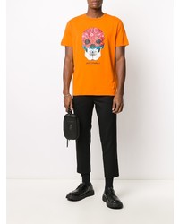 T-shirt à col rond imprimé orange Just Cavalli