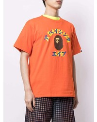 T-shirt à col rond imprimé orange A Bathing Ape