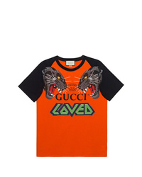 T-shirt à col rond imprimé orange Gucci