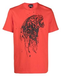 T-shirt à col rond imprimé orange Just Cavalli