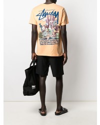 T-shirt à col rond imprimé orange Stussy