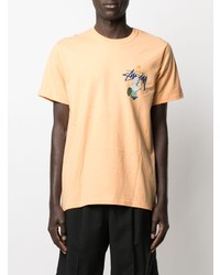 T-shirt à col rond imprimé orange Stussy