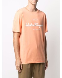 T-shirt à col rond imprimé orange Salvatore Ferragamo