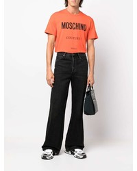 T-shirt à col rond imprimé orange Moschino