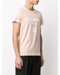 T-shirt à col rond imprimé orange Balmain