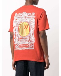 T-shirt à col rond imprimé orange Stussy