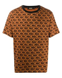 T-shirt à col rond imprimé orange MCM