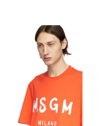 T-shirt à col rond imprimé orange MSGM