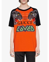 T-shirt à col rond imprimé orange Gucci