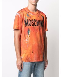 T-shirt à col rond imprimé orange Moschino