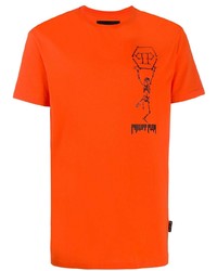 T-shirt à col rond imprimé orange Philipp Plein