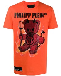 T-shirt à col rond imprimé orange Philipp Plein