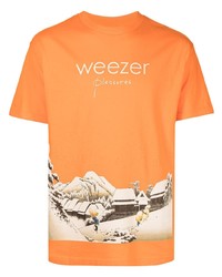 T-shirt à col rond imprimé orange Pleasures