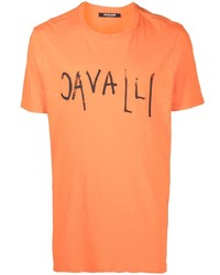 T-shirt à col rond imprimé orange Roberto Cavalli