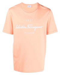 T-shirt à col rond imprimé orange Salvatore Ferragamo