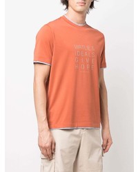 T-shirt à col rond imprimé orange Brunello Cucinelli