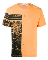 T-shirt à col rond imprimé orange Stone Island