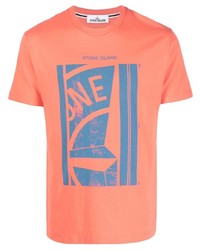 T-shirt à col rond imprimé orange Stone Island