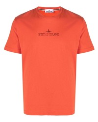 T-shirt à col rond imprimé orange Stone Island