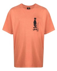 T-shirt à col rond imprimé orange Stussy