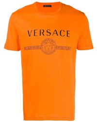 T-shirt à col rond imprimé orange Versace