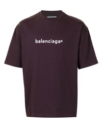 T-shirt à col rond imprimé pourpre foncé Balenciaga
