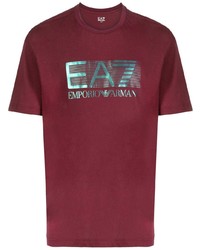 T-shirt à col rond imprimé pourpre foncé Ea7 Emporio Armani