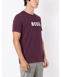 T-shirt à col rond imprimé pourpre foncé BOSS