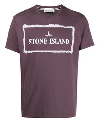 T-shirt à col rond imprimé pourpre foncé Stone Island