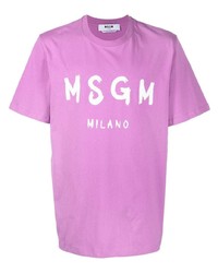 T-shirt à col rond imprimé pourpre MSGM
