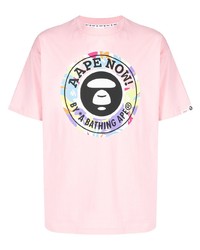 T-shirt à col rond imprimé rose AAPE BY A BATHING APE