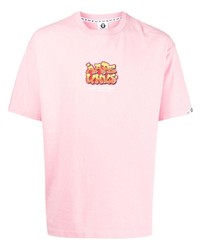 T-shirt à col rond imprimé rose AAPE BY A BATHING APE