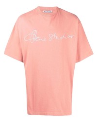 T-shirt à col rond imprimé rose Acne Studios