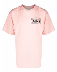 T-shirt à col rond imprimé rose Aries