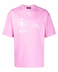 T-shirt à col rond imprimé rose Balenciaga
