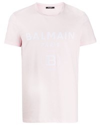 T-shirt à col rond imprimé rose Balmain