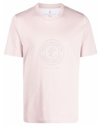 T-shirt à col rond imprimé rose Brunello Cucinelli