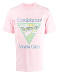 T-shirt à col rond imprimé rose Casablanca