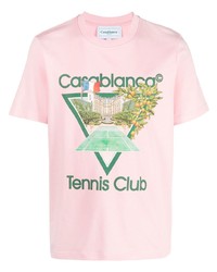 T-shirt à col rond imprimé rose Casablanca