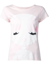 T-shirt à col rond imprimé rose Courreges