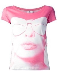 T-shirt à col rond imprimé rose Courreges