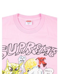 T-shirt à col rond imprimé rose Supreme