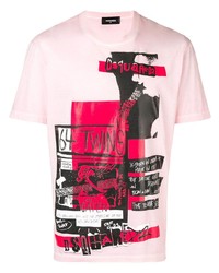 T-shirt à col rond imprimé rose DSQUARED2