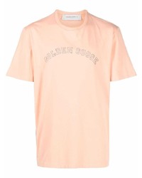 T-shirt à col rond imprimé rose Golden Goose