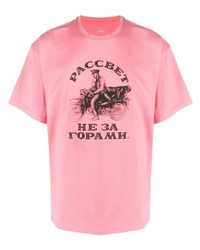T-shirt à col rond imprimé rose Gosha Rubchinskiy